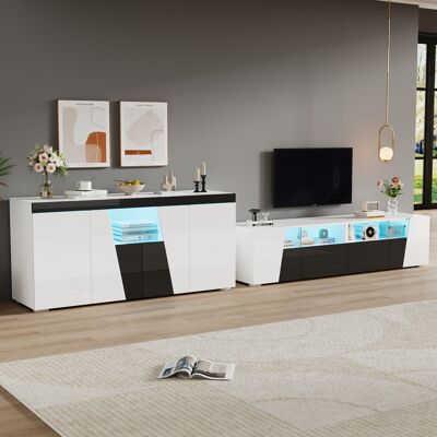 JHY DESIGN Mueble De Tv Con Aparador, 180 X 38,5 X 45 Cm, Mueble De Tv Lacado De Alto Brillo, Mueble De Tv Con Iluminación Led, Aparador Bajo, 140 X 40 X 65 Cm, Aparador Para Salón, Blanco Y Negro JHY DESIGN Mueble De Tv Con Aparador, 180 X 38,5 X 45 Cm, Mueble De Tv Lacado De Alto Brillo, Mueble De Tv Con Iluminación Led, Aparador Bajo, 140 X 40 X 65 Cm, Aparador Para Salón, Blanco Y Negro
