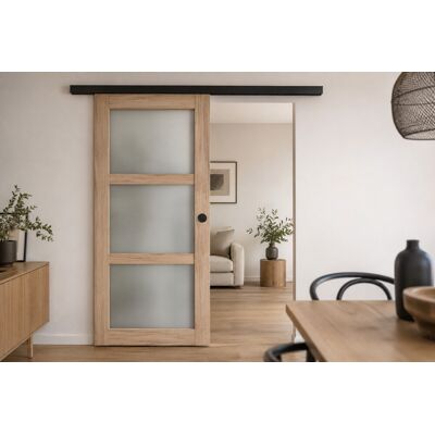 Puerta Corredera De Madera Frake Con Vitrina H204 X L83 Cm, Riel Banda Negra, Conchas Negras Para Gd Menuiseries Puerta Corredera De Madera Frake Con Vitrina H204 X L83 Cm, Riel Banda Negra, Conchas Negras Para Gd Menuiseries