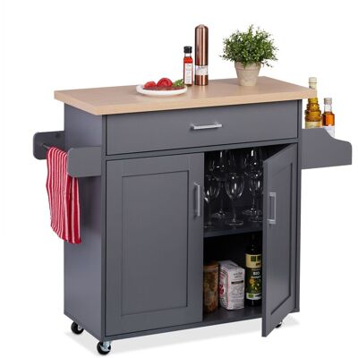 Carrito Auxiliar De Cocina, Camarera Con Encimera Y Cajón, 2 Compartimentos, 90x114,5x39,5 Cm, Gris/natural - Relaxdays Carrito Auxiliar De Cocina, Camarera Con Encimera Y Cajón, 2 Compartimentos, 90x114,5x39,5 Cm, Gris/natural - Relaxdays