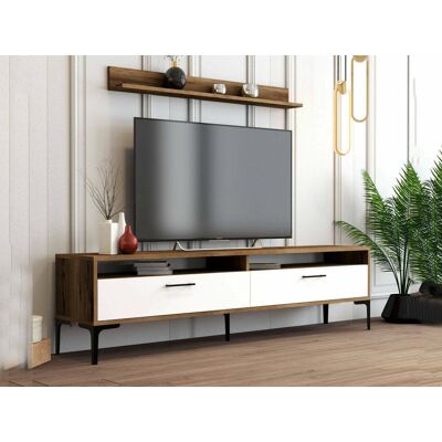 Dmora - Pared Equipada Edasich, Composición De La Sala De Estar, Muebles De Salón Multiusos, Gabinete De Tv, 180x35h47 Cm, Nogal Y Blanco, Con Embalaje Reforzado Dmora - Pared Equipada Edasich, Composición De La Sala De Estar, Muebles De Salón Multiusos, Gabinete De Tv, 180x35h47 Cm, Nogal Y Blanco, Con Embalaje Reforzado
