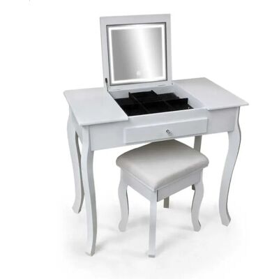 GICOS Consola De Maquillaje Con Espejo Iluminado Y Taburete, 80 X 40 X 139 Cm, Blanca GICOS Consola De Maquillaje Con Espejo Iluminado Y Taburete, 80 X 40 X 139 Cm, Blanca