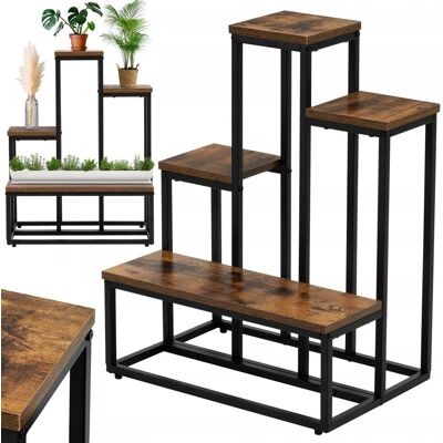 OEM Soporte De Metal Para Flores, De Varios Niveles, Con Capacidad Para 6 Flores Y Estante De Roble Rústico. OEM Soporte De Metal Para Flores, De Varios Niveles, Con Capacidad Para 6 Flores Y Estante De Roble Rústico.
