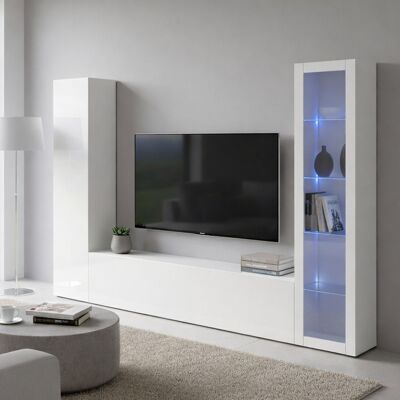 DMORA Pared Equipada Girolamo - Blanco, 260x30x180cm - Muebles de salón DMORA Pared Equipada Girolamo - Blanco, 260x30x180cm - Muebles de salón