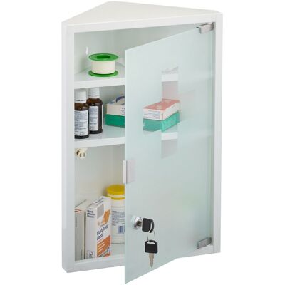 Relaxdays Botiquín Esquinero de Pared - 3 Estantes - Acero y Vidrio Relaxdays Botiquín Esquinero de Pared - 3 Estantes - Acero y Vidrio