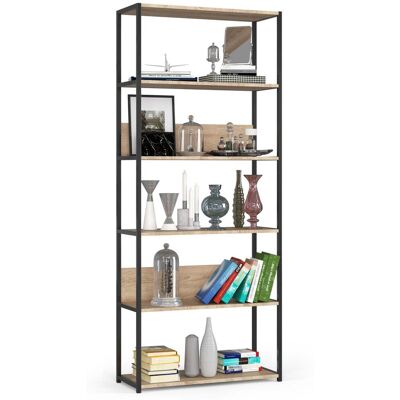 AKORD Scaffale Stilo Loft Con Ripiani In Legno 80 Cm Nera, Quercia Sonoma 80x32x192 Cm AKORD Scaffale Stilo Loft Con Ripiani In Legno 80 Cm Nera, Quercia Sonoma 80x32x192 Cm