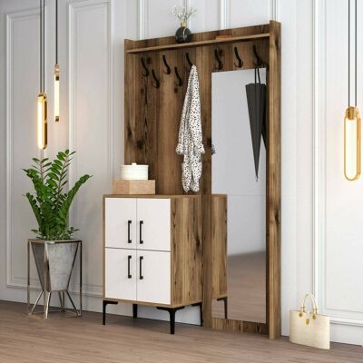 Muebles De Entrada Dperron, Entrada Para Perchas, Composición Para Atrio, Consola De Almacenamiento Multifunción, 120x35h200 Cm, Nogal Y Blanco - Dmora Muebles De Entrada Dperron, Entrada Para Perchas, Composición Para Atrio, Consola De Almacenamiento Multifunción, 120x35h200 Cm, Nogal Y Blanco - Dmora