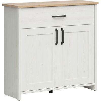 PETITS-MEUBLES Aksel Buffet Blanco y Madera - 2 Puertas y 1 Cajón PETITS-MEUBLES Aksel Buffet Blanco y Madera - 2 Puertas y 1 Cajón