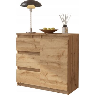 OEM Cómoda Wotan De Roble, De 80 Cm De Altura, Con 3 Cajones, 1 Puerta Y 1 Estante. OEM Cómoda Wotan De Roble, De 80 Cm De Altura, Con 3 Cajones, 1 Puerta Y 1 Estante.