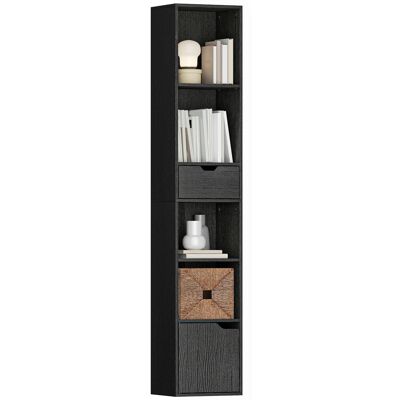 JHY DESIGN Librería, Estantería, Mueble De Almacenamiento Con Cajón, Armario, Compartimentos Abiertos, 30 X 24 X 158 Cm, Negro JHY DESIGN Librería, Estantería, Mueble De Almacenamiento Con Cajón, Armario, Compartimentos Abiertos, 30 X 24 X 158 Cm, Negro