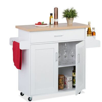 Carrito Auxiliar De Cocina, Camarera Con Encimera Y Cajón, 2 Compartimentos, 90x114,5x39,5 Cm, Blanco/natural - Relaxdays Carrito Auxiliar De Cocina, Camarera Con Encimera Y Cajón, 2 Compartimentos, 90x114,5x39,5 Cm, Blanco/natural - Relaxdays