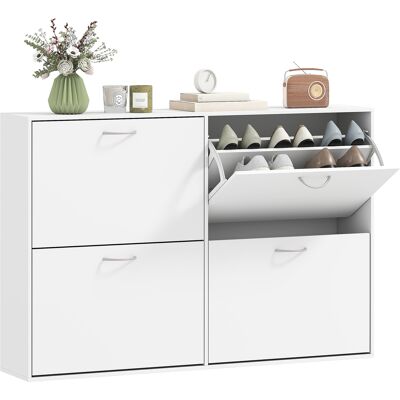 JHY DESIGN Zapatero Grande, 120 Cm De Largo X 24 Cm De Ancho X 81 Cm De Alto, 4 Puertas Abatibles, Doble Nivel, Madera Blanca. JHY DESIGN Zapatero Grande, 120 Cm De Largo X 24 Cm De Ancho X 81 Cm De Alto, 4 Puertas Abatibles, Doble Nivel, Madera Blanca.
