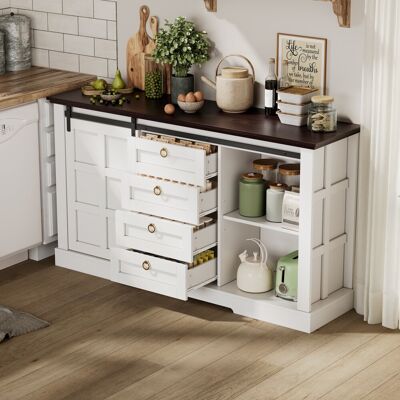 Redom Aparador 150x40x85 Cm 2 Puertas Correderas, 4 Cajones, Estantes Ajustables, Mdf Blanco Redom Aparador 150x40x85 Cm 2 Puertas Correderas, 4 Cajones, Estantes Ajustables, Mdf Blanco