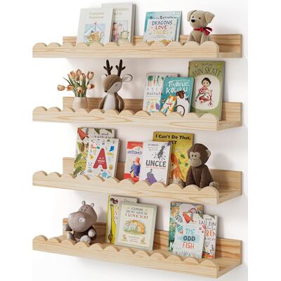 BEXTCOK Paquete De 4 Estantes De Pared Para Libros Infantiles – Estantes Flotantes De Madera Festoneados Para Habitación De Bebé Y Niños BEXTCOK Paquete De 4 Estantes De Pared Para Libros Infantiles – Estantes Flotantes De Madera Festoneados Para Habitación De Bebé Y Niños