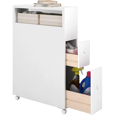 Costway - Mueble Estrecho De Baño Con Ruedas, Carro De Baño, Cajones Hondos Y Extraíbles, Cestas De Mimbre Y Porta Escobilla, Armario Para Baño, 50 X 16 X 72,3 Cm Costway - Mueble Estrecho De Baño Con Ruedas, Carro De Baño, Cajones Hondos Y Extraíbles, Cestas De Mimbre Y Porta Escobilla, Armario Para Baño, 50 X 16 X 72,3 Cm