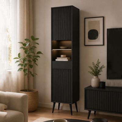 DMORA Vitrina Lenagaba, Mueble Expositor 3 Estantes, Una Puerta, Estante De Vidrio, Puerta Reversible, 47x40x193h Cm Negro Antracita DMORA Vitrina Lenagaba, Mueble Expositor 3 Estantes, Una Puerta, Estante De Vidrio, Puerta Reversible, 47x40x193h Cm Negro Antracita
