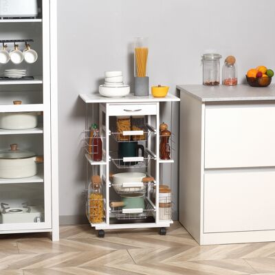 PZCC Homcom Carrito De Cocina Con Ruedas Carrito Verdulero Con Cajón Cestas Y Estantes Laterales 57x37x83cm Blanco PZCC Homcom Carrito De Cocina Con Ruedas Carrito Verdulero Con Cajón Cestas Y Estantes Laterales 57x37x83cm Blanco