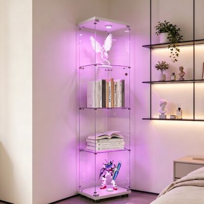 OCEVIA Vitrina De Cristal Con 4 Estantes Y Puertas, Mueble Independiente, Diseño Moderno, Madera Y Cristal Templado, Color Blanco, Ideal Para El Salón O El Dormitorio. OCEVIA Vitrina De Cristal Con 4 Estantes Y Puertas, Mueble Independiente, Diseño Moderno, Madera Y Cristal Templado, Color Blanco, Ideal Para El Salón O El Dormitorio.