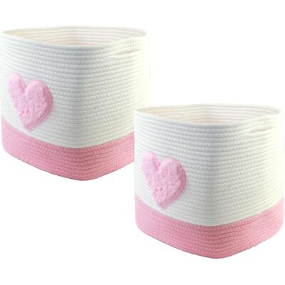 OEM Cesta Cuadrada De Cuerda De Algodón Tejida , 28x28x28 Cm, Diseño De Corazón Rosa, Para Habitación Infantil U Oficina. OEM Cesta Cuadrada De Cuerda De Algodón Tejida , 28x28x28 Cm, Diseño De Corazón Rosa, Para Habitación Infantil U Oficina.