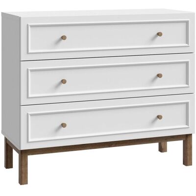 Home Heavenly® - Cómoda Penki De 3 Cajones, Diseño Clásico Moderno Con Tiradores De Madera, 100,2x41,7x85,4 Cm. Color: Blanco - Roble Noble Home Heavenly® - Cómoda Penki De 3 Cajones, Diseño Clásico Moderno Con Tiradores De Madera, 100,2x41,7x85,4 Cm. Color: Blanco - Roble Noble