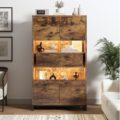COVREO Vitrina 80x40x138 Cm Negra Y Efecto Madera En Mdf Con Led, 2 Cajones, Puertas Acrílicas Y Anti-vuelco COVREO Vitrina 80x40x138 Cm Negra Y Efecto Madera En Mdf Con Led, 2 Cajones, Puertas Acrílicas Y Anti-vuelco