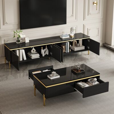 STILVORA Conjunto Mueble De Tv Y Mesa De Centro Con 1 Mueble De Tv Y 1 Mesa De Centro, Gran Almacenaje, Estilo Lujo Discreto, Tablero De Partículas, Negro STILVORA Conjunto Mueble De Tv Y Mesa De Centro Con 1 Mueble De Tv Y 1 Mesa De Centro, Gran Almacenaje, Estilo Lujo Discreto, Tablero De Partículas, Negro
