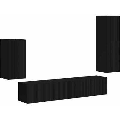 Conjunto De Mueble De Tv 4 Uds. Negro Madera De Ingeniería Vidaxl Conjunto De Mueble De Tv 4 Uds. Negro Madera De Ingeniería Vidaxl