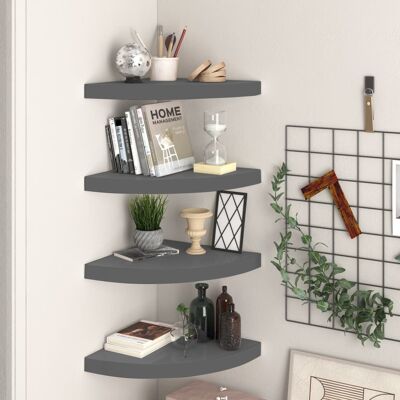 Vidaxl - Estantes Flotantes Esquina 4 Uds Mdf Gris Brillo 35x35x3,8 Cm Vidaxl - Estantes Flotantes Esquina 4 Uds Mdf Gris Brillo 35x35x3,8 Cm