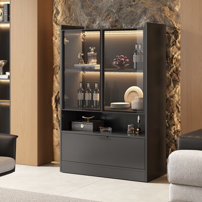 Mueble Vitrina Led Negro Con Puertas De Vidrio Salón Okmyhome Mueble Vitrina Led Negro Con Puertas De Vidrio Salón Okmyhome