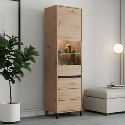 DMORA Vitrina Ovodda, Mueble Expositor 4 Estantes, 2 Puertas, Con Patas, Puerta Y Estante Detalle Vidrio, 55x40x193h Cm Marrón Roble Nodoso DMORA Vitrina Ovodda, Mueble Expositor 4 Estantes, 2 Puertas, Con Patas, Puerta Y Estante Detalle Vidrio, 55x40x193h Cm Marrón Roble Nodoso