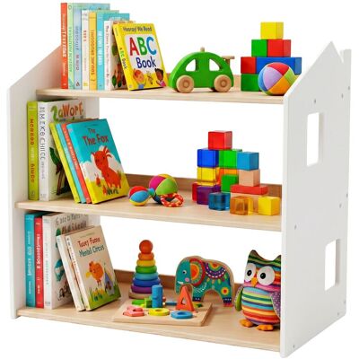 Relaxdays Estantería Infantil En Forma De Casa, 59 X 61 X 39 Cm, 3 Niveles, Montessori, Madera, Blanco Natural Relaxdays Estantería Infantil En Forma De Casa, 59 X 61 X 39 Cm, 3 Niveles, Montessori, Madera, Blanco Natural