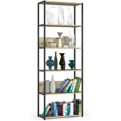 Akord - Estantería Loft 70 Cm Metálica Negro Con 6 Estantes En Roble Artisan 70x32x192 Cm Akord - Estantería Loft 70 Cm Metálica Negro Con 6 Estantes En Roble Artisan 70x32x192 Cm