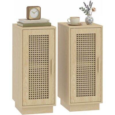 Homcom Conjunto De 2 Mesitas De Noche Con Puerta De Ratán, Mesillas De Noche, Estilo Boho, Con Estante Ajustable, Para Espacios Pequeños, Natural Homcom Conjunto De 2 Mesitas De Noche Con Puerta De Ratán, Mesillas De Noche, Estilo Boho, Con Estante Ajustable, Para Espacios Pequeños, Natural
