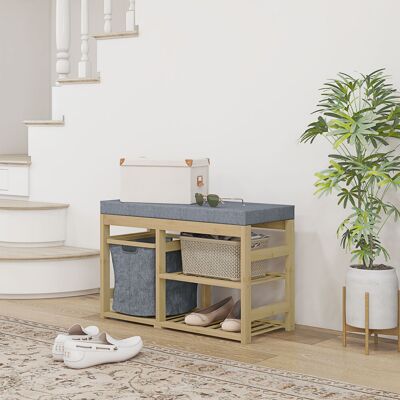 TORMATOR Mueble Zapatero Con Asiento Cesta Extraíble Y Estantes Abiertos Para 4 Pares De Zapatos 69x30x45 Cm Natural TORMATOR Mueble Zapatero Con Asiento Cesta Extraíble Y Estantes Abiertos Para 4 Pares De Zapatos 69x30x45 Cm Natural