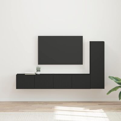 Conjunto De Mueble De Tv 3 Uds. Negro Madera De Ingeniería Vidaxl Conjunto De Mueble De Tv 3 Uds. Negro Madera De Ingeniería Vidaxl