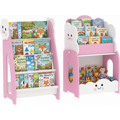 JHY DESIGN Estantería Infantil 3 En 1 Con Espacio Para Guardar Juguetes, Librería Modular Con 4 Bolsillos Y 3 Estantes, Y Mesita De Noche, Color Rosa. JHY DESIGN Estantería Infantil 3 En 1 Con Espacio Para Guardar Juguetes, Librería Modular Con 4 Bolsillos Y 3 Estantes, Y Mesita De Noche, Color Rosa.
