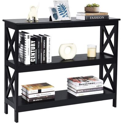 Costway Mesa Consola Mesa Auxiliar De 3 Niveles Mesita Con Estante Estantería 100x30x80 Centímetros Mueble Para Salón Pasillo Negro Costway Mesa Consola Mesa Auxiliar De 3 Niveles Mesita Con Estante Estantería 100x30x80 Centímetros Mueble Para Salón Pasillo Negro