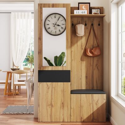 JHY DESIGN Conjunto De Armario Con 5 Ganchos, Espejo, Zapatero, Armario Empotrado Con Estantes Superiores, Cajones, Compartimentos De Almacenamiento Superiores, Banco Armario Para La Entrada. JHY DESIGN Conjunto De Armario Con 5 Ganchos, Espejo, Zapatero, Armario Empotrado Con Estantes Superiores, Cajones, Compartimentos De Almacenamiento Superiores, Banco Armario Para La Entrada.
