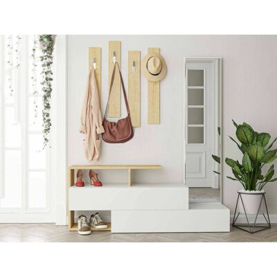 Muebles de entrada Dmora - 137x35h55 cm - Blanco y Roble Muebles de entrada Dmora - 137x35h55 cm - Blanco y Roble