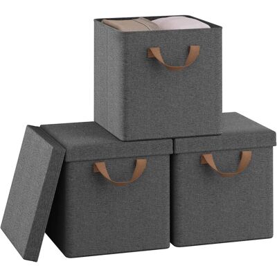 Juego De 3 Cajas De Almacenamiento Plegables, Cesta Contenedora Con Asas, Tela Gris, 33 L - Woltu Juego De 3 Cajas De Almacenamiento Plegables, Cesta Contenedora Con Asas, Tela Gris, 33 L - Woltu