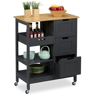 Carro Auxiliar Cocina, Encimera, 3 Cajones Y 3 Compartimentos, 85 X 68,5 X 38,5 Cm, Isla Con Ruedas, Gris - Relaxdays Carro Auxiliar Cocina, Encimera, 3 Cajones Y 3 Compartimentos, 85 X 68,5 X 38,5 Cm, Isla Con Ruedas, Gris - Relaxdays