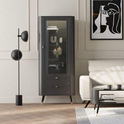 DMORA Vitrina Lolaleha, Mueble Expositor 4 Estantes, 2 Cajones, Una Puerta, 78x40x192h Cm Negro DMORA Vitrina Lolaleha, Mueble Expositor 4 Estantes, 2 Cajones, Una Puerta, 78x40x192h Cm Negro