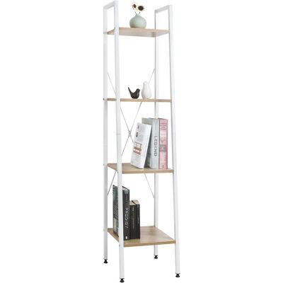Estanteria Librería Oficina Estante Metálico De Madera Y Acero Con 4 Estantes Blanco + Roble Claro - Woltu Estanteria Librería Oficina Estante Metálico De Madera Y Acero Con 4 Estantes Blanco + Roble Claro - Woltu
