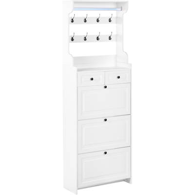 BELIANI Zapatero Alto Con Capacidad Para 12 Pares Con Cajones Y Ganchos Blanco Dalhousie BELIANI Zapatero Alto Con Capacidad Para 12 Pares Con Cajones Y Ganchos Blanco Dalhousie