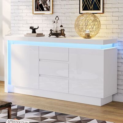 JHY DESIGN Aparador De 140 X 35 X 72 Cm, Cómoda Para Dormitorio O Salón, Mesita Auxiliar Con 3 Cajones, Mueble De Almacenamiento Con Estantes Ajustables Y 2 Puertas, Aparador Lacado En Blanco Brillante Con Ilumi JHY DESIGN Aparador De 140 X 35 X 72 Cm, Cómoda Para Dormitorio O Salón, Mesita Auxiliar Con 3 Cajones, Mueble De Almacenamiento Con Estantes Ajustables Y 2 Puertas, Aparador Lacado En Blanco Brillante Con Ilumi