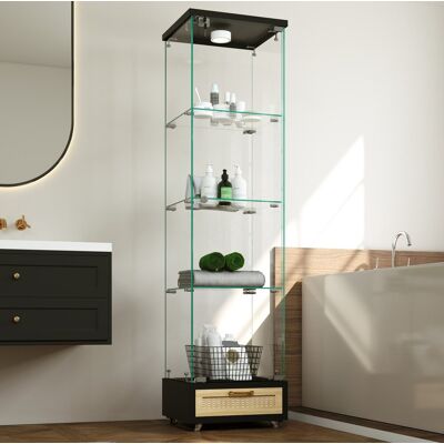 Redom - Vitrina De 4 Niveles Con Led De 13 Colores, Puerta Con Cerradura Y Cajones, Almacenaje Vertical En Mdf Y Vidrio Negro Redom - Vitrina De 4 Niveles Con Led De 13 Colores, Puerta Con Cerradura Y Cajones, Almacenaje Vertical En Mdf Y Vidrio Negro
