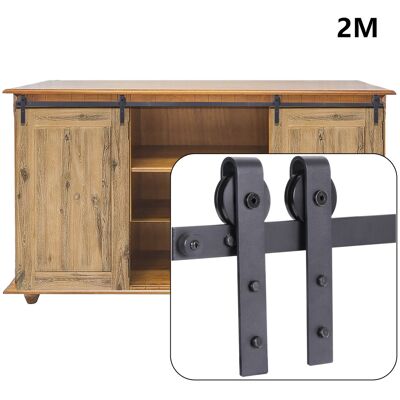 Axhup - Mini Herraje Puerta Corredera Kit, 200cm Kit De Rieles Deslizantes Para Puerta Doble De Gabinete De Tv Aparador, Negro Axhup - Mini Herraje Puerta Corredera Kit, 200cm Kit De Rieles Deslizantes Para Puerta Doble De Gabinete De Tv Aparador, Negro