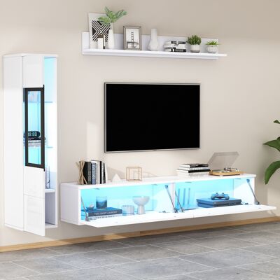 HAVRYA Mueble Tv Salón Con Vitrina Y Estante Led Blanco Okmyhome HAVRYA Mueble Tv Salón Con Vitrina Y Estante Led Blanco Okmyhome