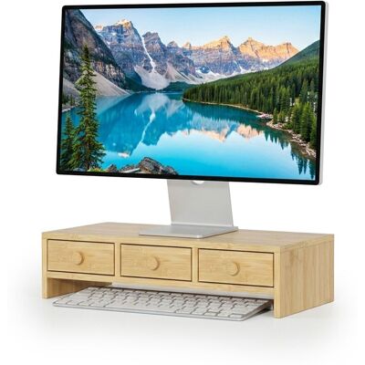 Relaxdays Soporte Para Monitor, 3 Cajones, 12,5x51x24 Cm, Mdf, Elevador De Escritorio, Soporte Pc, Natural Relaxdays Soporte Para Monitor, 3 Cajones, 12,5x51x24 Cm, Mdf, Elevador De Escritorio, Soporte Pc, Natural