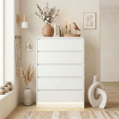 DANS LES NUAGES Sinfonier 6 Cajones Blanco Brillo Con Luz Led Multicolor - Cómoda Alta De Almacenaje 73x40x110 Cm - Mueble Moderno Y Versátil DANS LES NUAGES Sinfonier 6 Cajones Blanco Brillo Con Luz Led Multicolor - Cómoda Alta De Almacenaje 73x40x110 Cm - Mueble Moderno Y Versátil