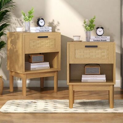 OEM Mesita De Noche Con 1 Cajón, Lote De 2 Mesitas De Noche, Mesa Auxiliar, Compartimentos Abiertos, Mueble De Almacenamiento Para Dormitorio OEM Mesita De Noche Con 1 Cajón, Lote De 2 Mesitas De Noche, Mesa Auxiliar, Compartimentos Abiertos, Mueble De Almacenamiento Para Dormitorio